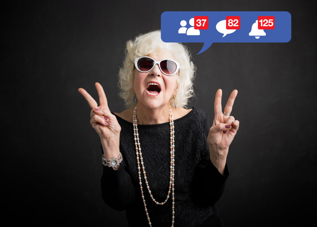 Old woman still rocking and being active on social media